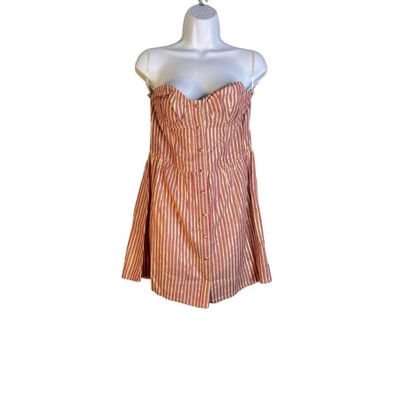Tularosa Womens Drew Pink Gold Metallic Stripe Button Sleeveless Dress Medium - Picture 2 of 9